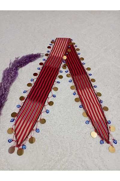 LABELLA COLLECTİON MONKEY FABRIC BANDANA WITH PULLE EVIL EYE BEADS STRIPES
