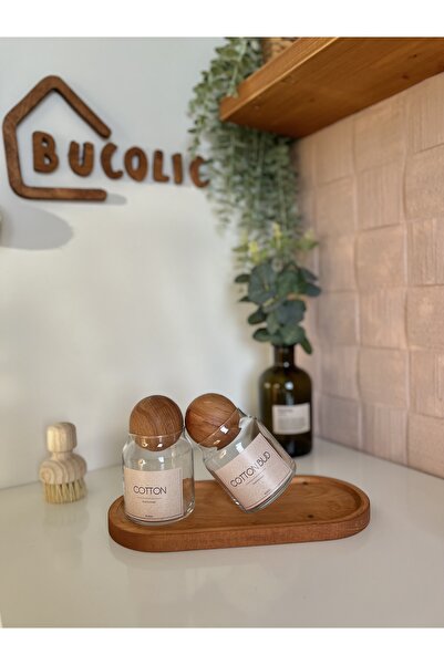 BUCOLIC طقم قطن زجاجي مكون من قطعتين مع غطاء خشبي / قطن - علامة كلاسيكية برعم...