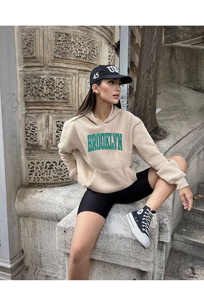 BENROMA 1 προϊόν για αγορές 6 και άνω Δώρο Unisex Stone Color Brooklyn Printed Oversize φούτερ