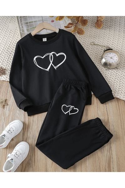 BYMEER Σετ φόρμας Unisex Crew Neck Black Heart printed
