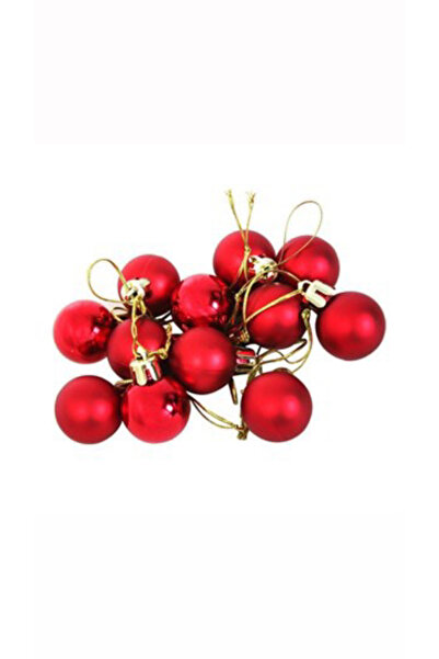 MEKA HOME 12lı Parlak Cici Top Yılbaşı Ağacı Süsü Kırmızı 4Cm