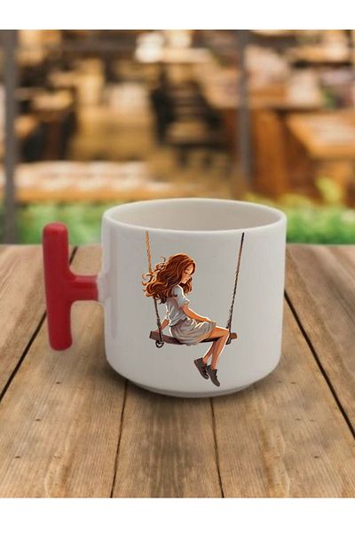 lili hediyelik Women's Designed Coffee Cup Ceramic Mug Swinging on the Swing