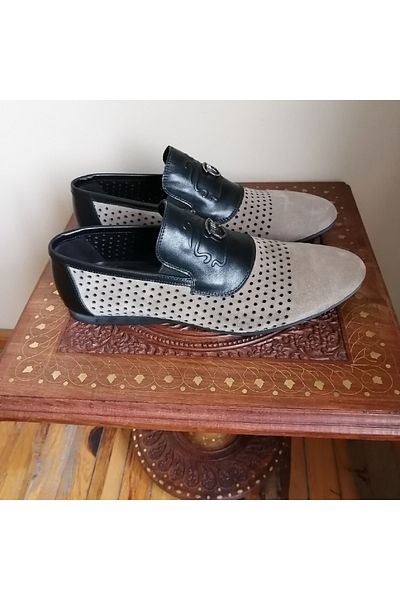 Butik Tülin Unisex genuine leather black suede mink combined perforated airy very soft rubber sole loafer
