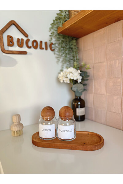 BUCOLIC طقم قطن زجاجي مكون من قطعتين مع غطاء خشبي / قطن - برعم قطني / حامل خش...