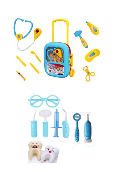 YILDIRIM OYUNCAK Sesli Işıklı Valizli Doktor Seti - Dişçi Kartela Seti Toplam 23 Parça 2'li Set