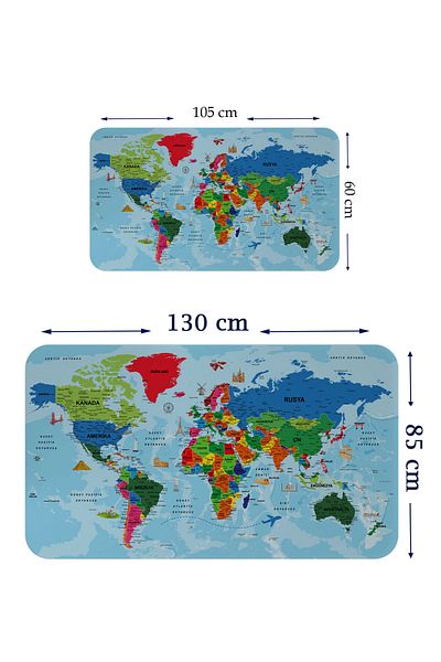 modagoss Turkish Educational World Map - Atlas, Capital and Country Wall Sticker with Ocean Detail 3866