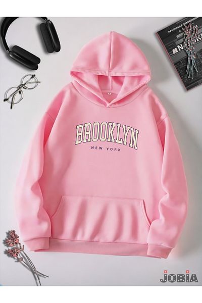 Jobia Outdoors Φούτερ Unisex 3 Thread Basic Hooded Brooklyn Printed Candy Pink Raster Fleece φούτερ