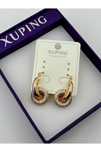 Sepetten Eve Vip Seri Gold Taşlı Şans Küpesi