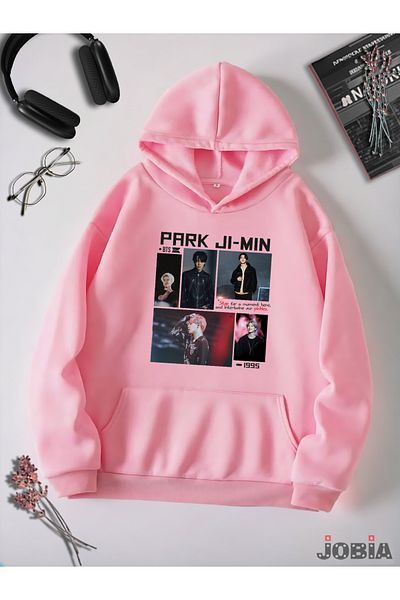 Jobia Outdoors Hanorac de bază cu glugă, unisex, cu 3 fire, Park Jimin Bts, imprimat, roz caramel, din lână