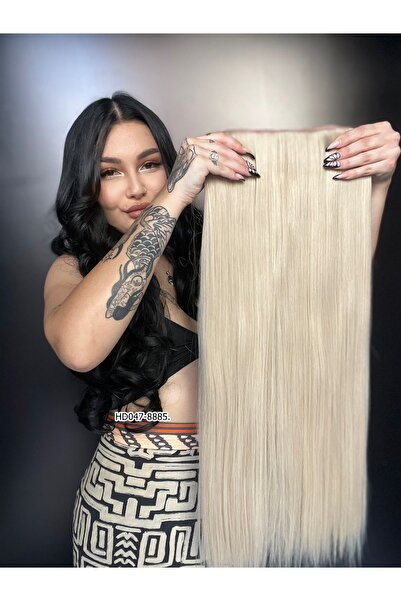 Suzan Peruk Düz Yarım Ay + 2 Yan Çıt Çıt - Kumral Beyaz Platin Röfleli