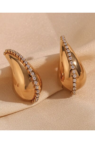 monalisatoka Kadın Kristal Taşlı Gold  Küpe