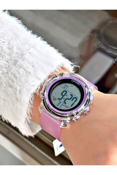 Cockpit Digital Women's Wristwatch with Silicone Strap 5 ATM Waterproof Alarm and Luminous Stopwatch