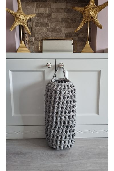 EGE ÖRGÜM Gray Color Hand Knitted Jersey Bag Organizer 35x16 Cm (THE PRODUCT IN THE IMAGE IS SENT)