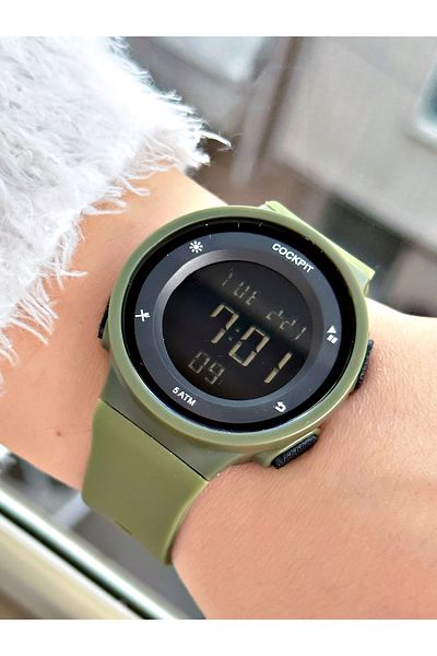 Cockpit Digital Women's Wristwatch with Silicone Strap 5 ATM Waterproof Alarm and Luminous Stopwatch