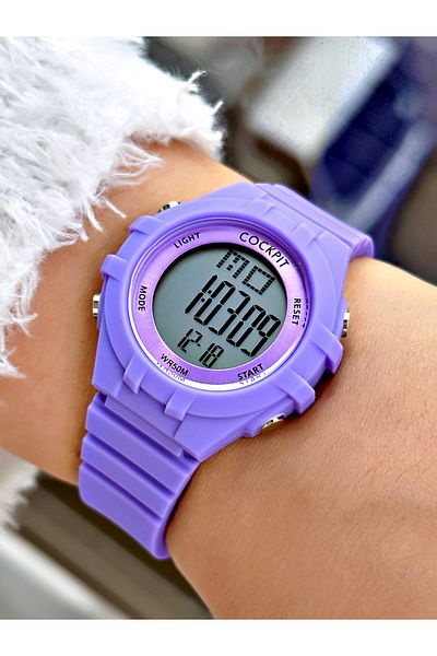 Cockpit Digital Women's Wristwatch with Silicone Strap 5 ATM Waterproof Alarm and Luminous Stopwatch