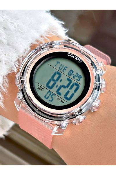 Cockpit Digital Women's Wristwatch with Silicone Strap 5 ATM Waterproof Alarm and Luminous Stopwatch