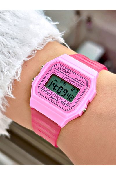 Cockpit Digital Women's Wristwatch with Silicone Strap 5 ATM Waterproof Alarm and Luminous Stopwatch