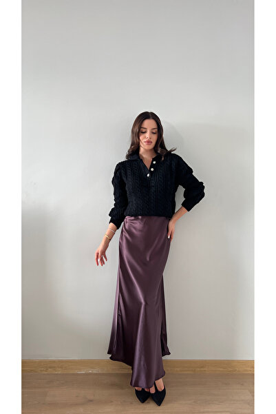 Julishop تنورة طويلة من الساتان القطني اللامع الفاخر للموسم الجديد مع خصر مطاطي