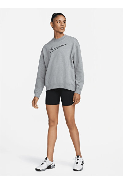 Nike Gri Kadın Bisiklet Yaka Baskılı Sweatshirt DQ5542 091 W NK DF GT FT GX CREW ES