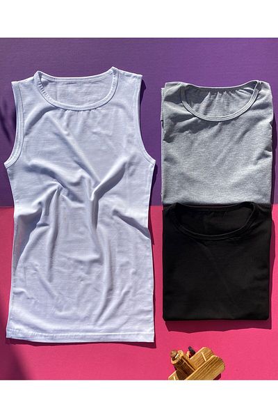 Freya Boutique Βαμβακερό 3 τεμάχια γκρι, ασπρόμαυρο χρώμα μηδενικό μανίκι μπλουζάκι-εσώρουχο