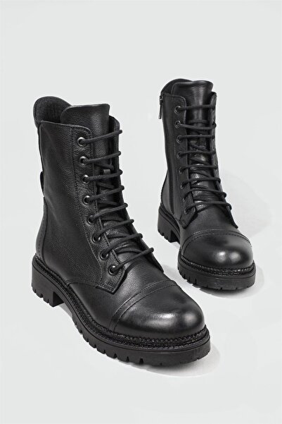 Anıl Ayakkabı Castle 52682 Kadın Siyah Arka Deri Detay Hakiki Deri Fermuarlı ...