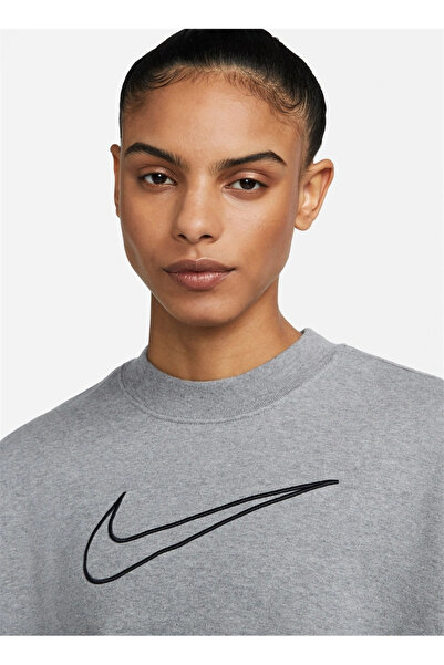 Nike Gri Kadın Bisiklet Yaka Baskılı Sweatshirt DQ5542 091 W NK DF GT FT GX CREW ES