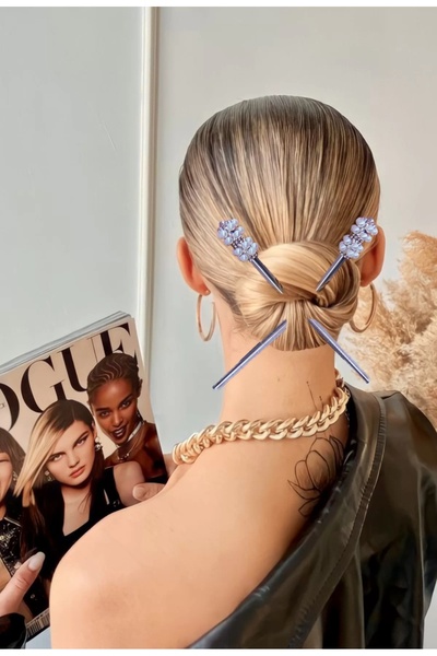 NİLZ Silver Color Pearl Detailed Double Bun Buckle