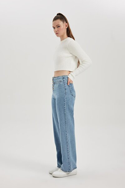DeFacto 90s Wide Leg High Waist Wide Leg Ankle Length Jean Trousers B3308ax23wn
