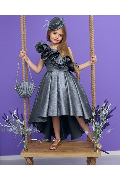 Poyraz Fashion Kids Girl's Graduation Evening Dress, Hat Buckle and Bag Set