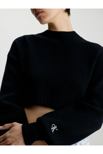 Calvin Klein Women's Round Neck Black Sweater - Cotton, Brand Logo, J20J 221962 -Beh