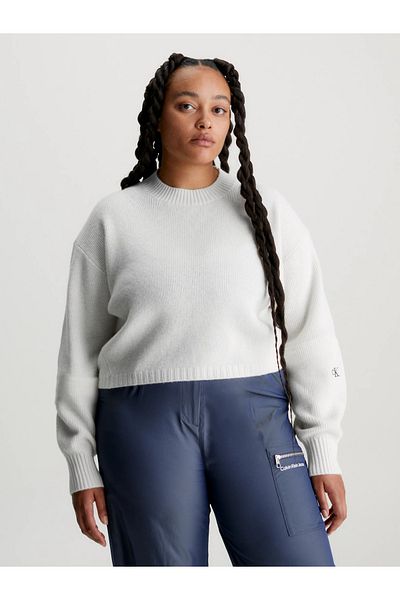 Calvin Klein Sweter damski bawełniany z okrągłym dekoltem i logo marki w kolorze ecru J20J221962-YBI