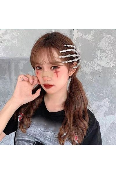 Köstebek Halloween Helloween Cosplay Skeleton Hand Double Hair Clip