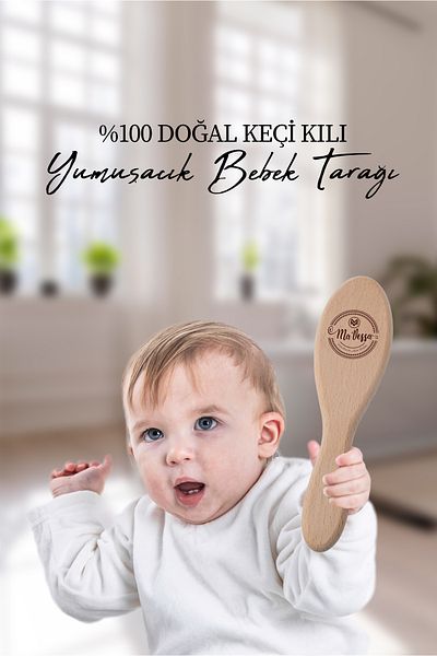 Ma'Vessa 100% Natural Goat Hair Baby Hair Brush and Natural Wooden Comb 2-Piece Mother Baby Care Set