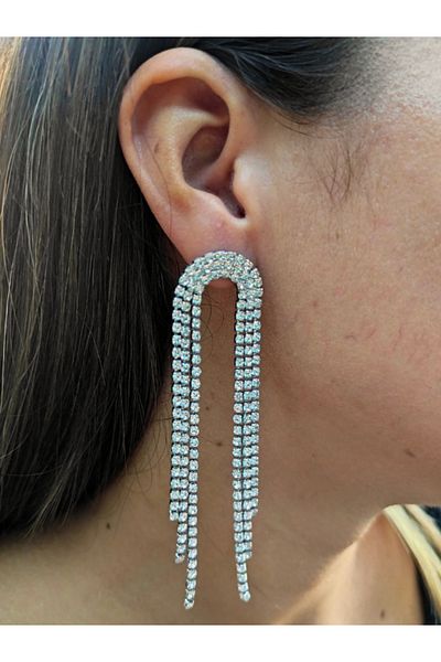 TÜKKAN ACCESSORİES Rhinestone Tasseled Dangle Evening Dress Earring-EARRING75