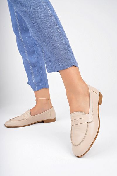 Deripabuc Genuine Leather Beige Women's Leather Loafer Dp58-2248