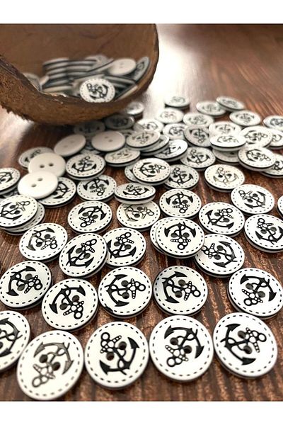 canan dizayn 15.5 MM WHITE-BLACK ANCHOR BUTTON (20 PIECES)
