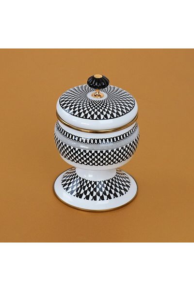 Glore Destina Black Patterned Enamel Footed Sugar Bowl