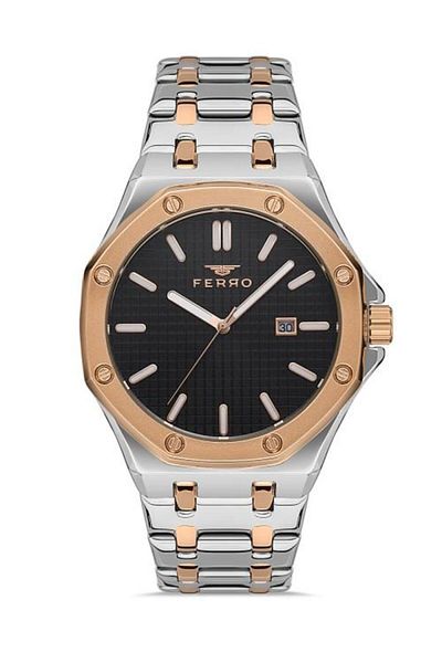 FERRO Men's Silver Rose Color Sport-Classic Calendar Wristwatch + 5 Color Bracelet Gift