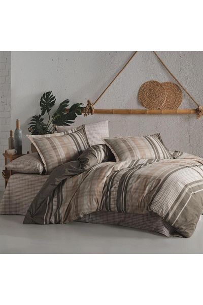 Clasy Ranforce Beige Single Duvet Cover Set - 100% Cotton, Modena V1