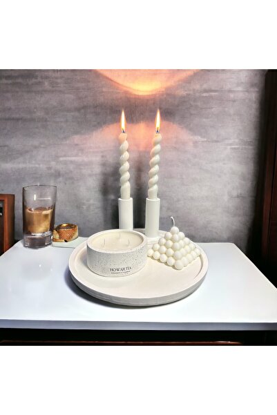 howartia store حامل شمعة عرض تقديمي خرساني كبير أبيض مقاس 29 سم وحامل وعاء الزهور