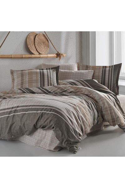 Clasy Ranforce Beige Single Duvet Cover Set - 100% Cotton, Modena V1