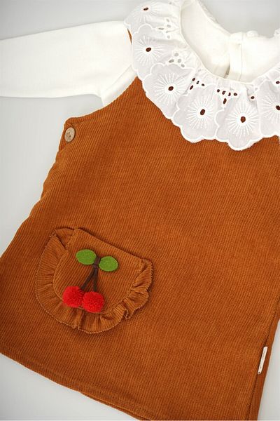 MİNİKO KİDS Baby Girl 2-Piece Cherry Patterned Long Sleeve Dress