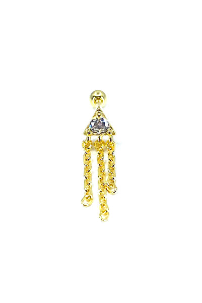 La femme by begum Tektaş Üçgen Saçaklı Gold Top Döndürmeli Piercing, 925 Ayar...
