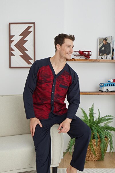 KLY PİJAMA KLY 8025 V-Neck Buttoned Pajamas Set