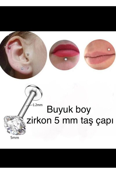Arescollection 316l cerrahi çelik büyük boy zirkon tek taş tragus helix conch kıkırdak lobe uyumlu labret piercing