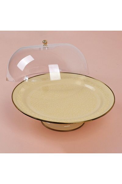 Glore Cream Textured Enamel Footed Cake Dish