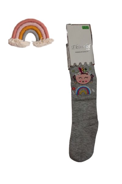 Ekinoks Girl's 5-6 Years Old Month Patterned Cotton Lycra Pantyhose Gray