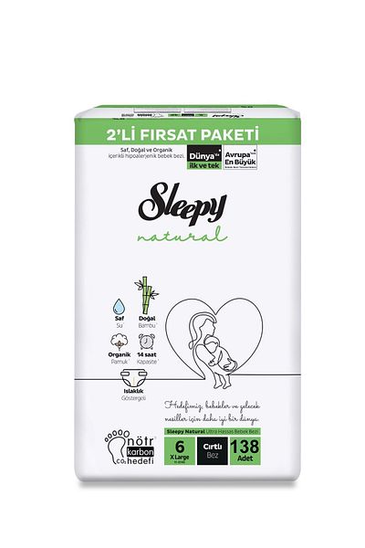 Sleepy Natural 2-Piece Pack Size 6 XLarge Baby Diapers 138 Pieces