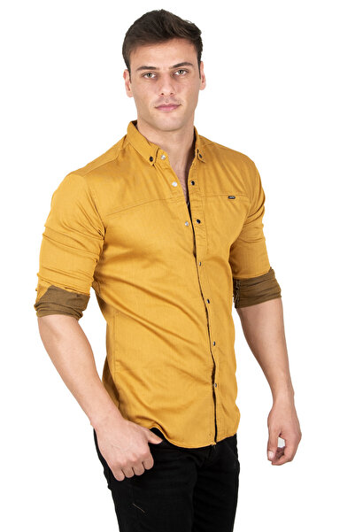 DeepSEA Erkek Hardal Sarısı Çıt Çıt Düğmeli Kot Gömlek 2300412