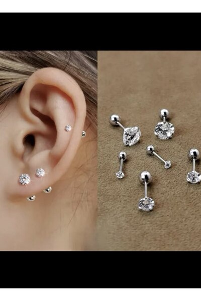 Arescollection 316l cerrahi zirkon tek taş tragus helix conch kıkırdak lobe uyumlu piercing